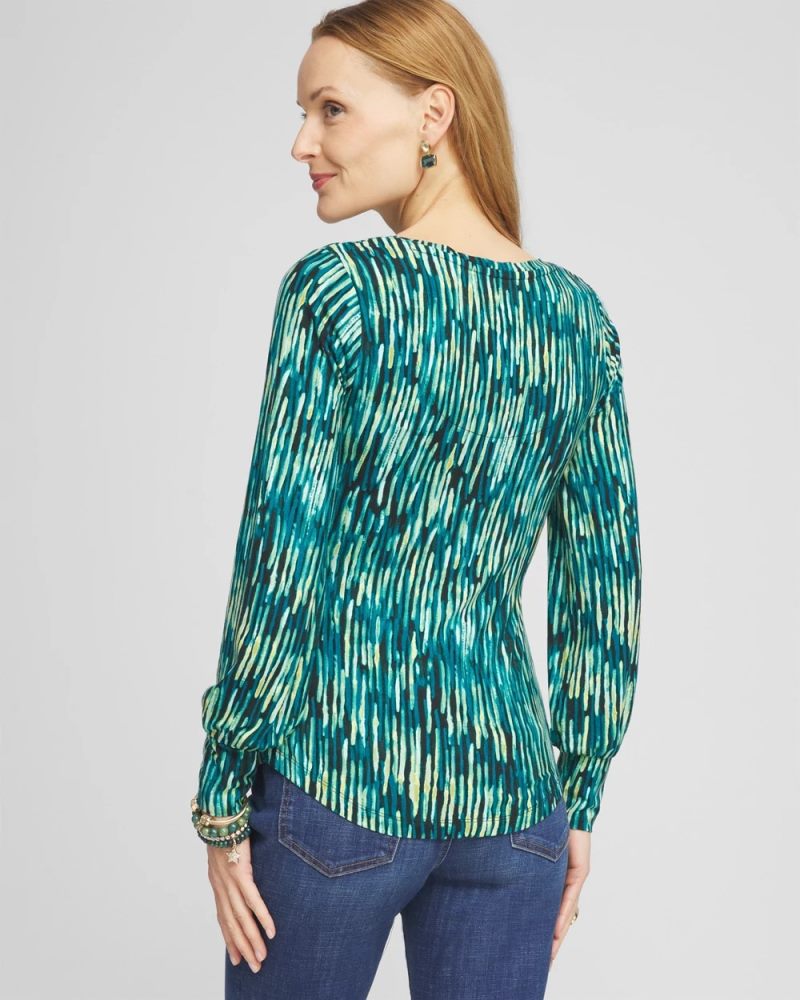 Chicos Touch of Cool™ Stripes Shirred Top - BLACK