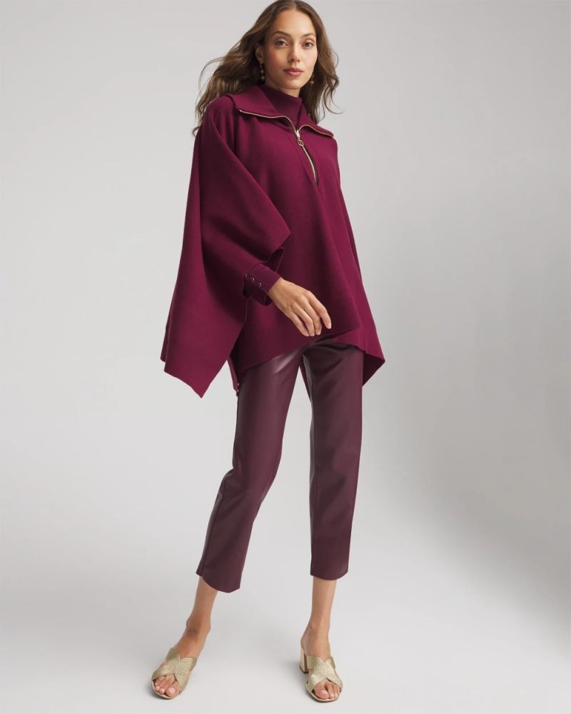 Chicos Faux Leather Brigitte™ Pull-On Cropped Pants - BLACKENED BURGUNDY