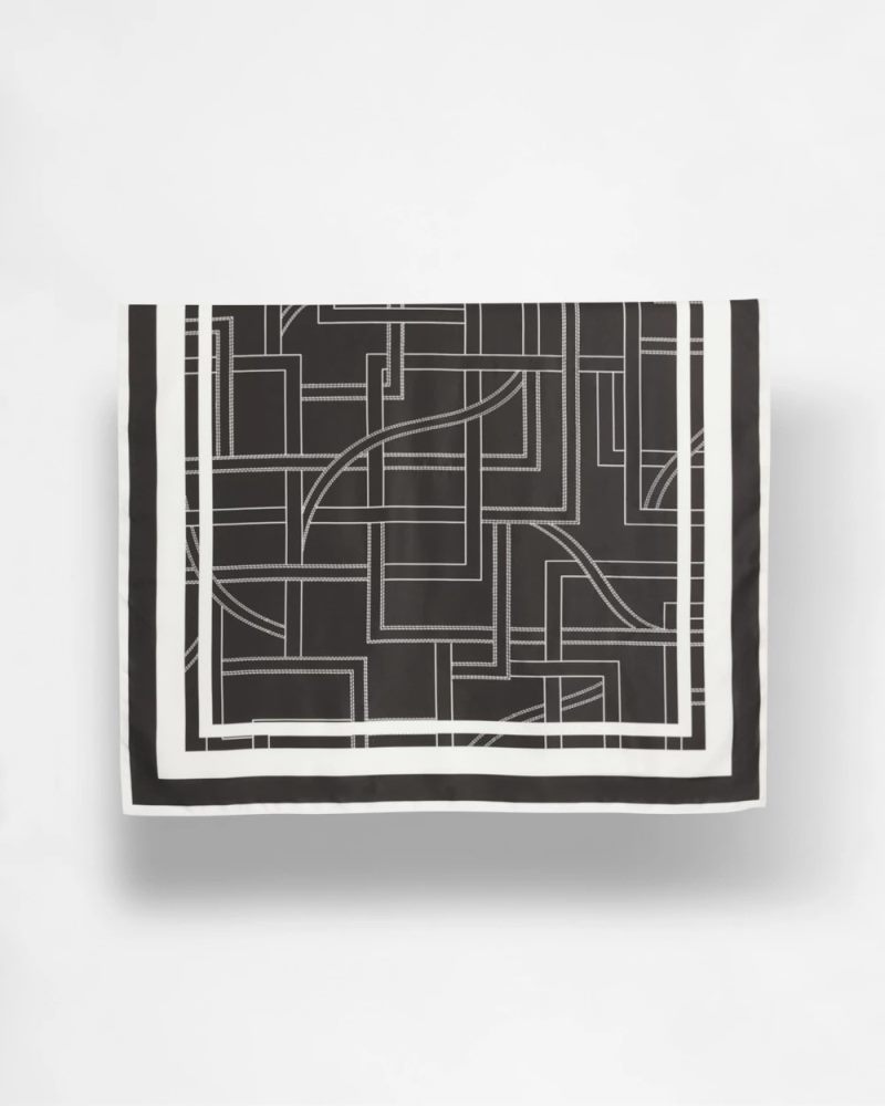 Chicos Graphic Stitch Square Scarf - BLACK