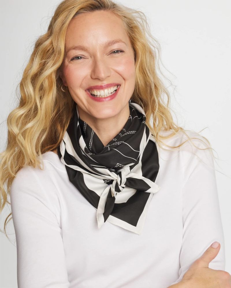 Chicos Graphic Stitch Square Scarf - BLACK