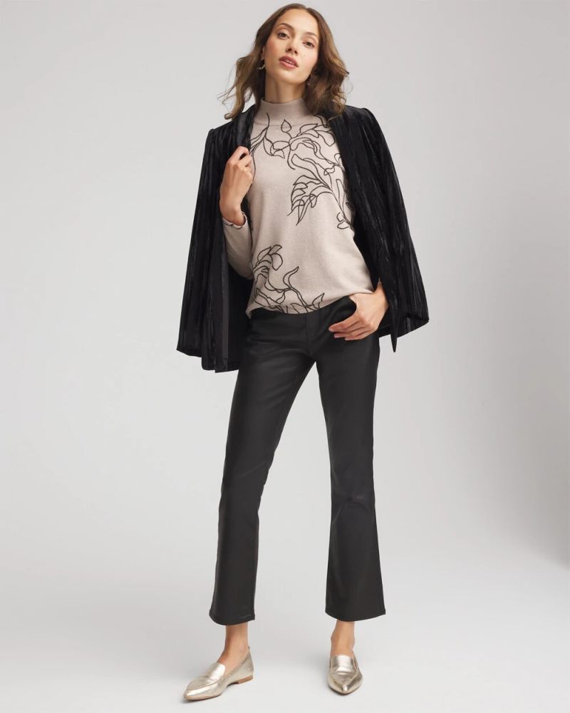 Chicos Ella Mockneck Printed Sweater - SMOKEY TAUPE