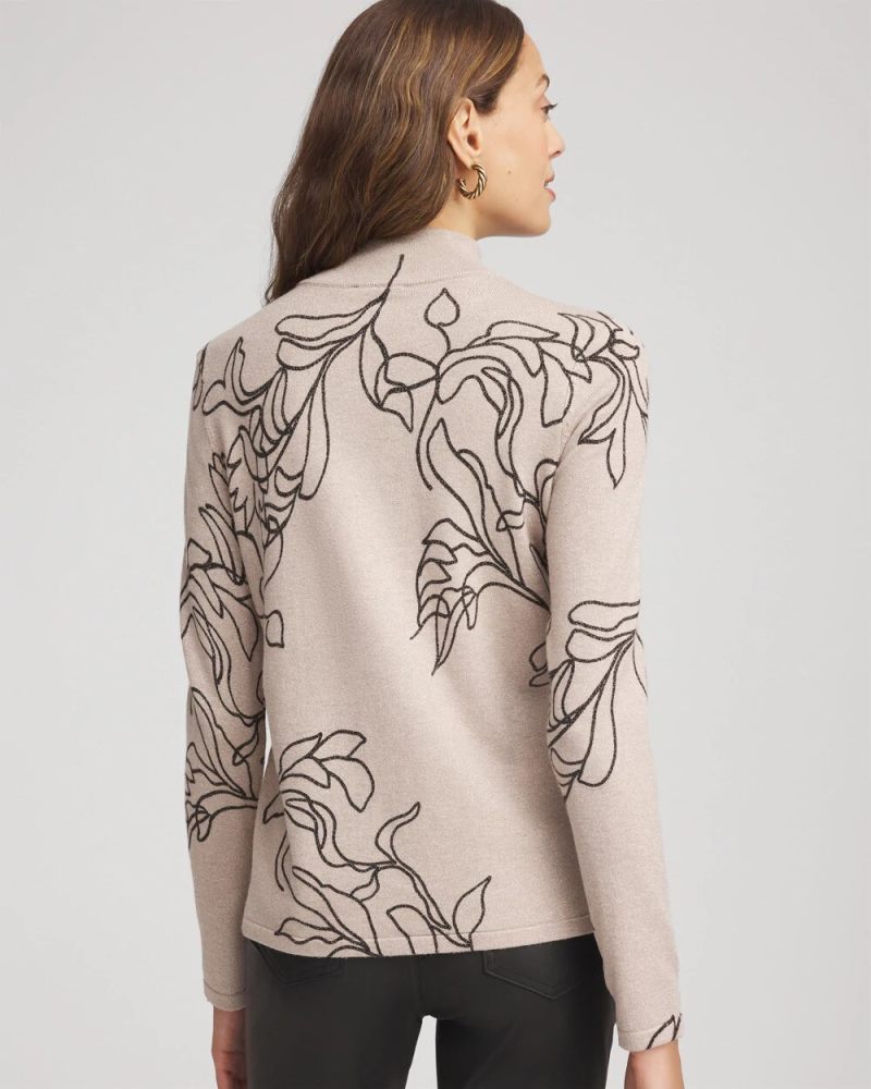 Chicos Ella Mockneck Printed Sweater - SMOKEY TAUPE