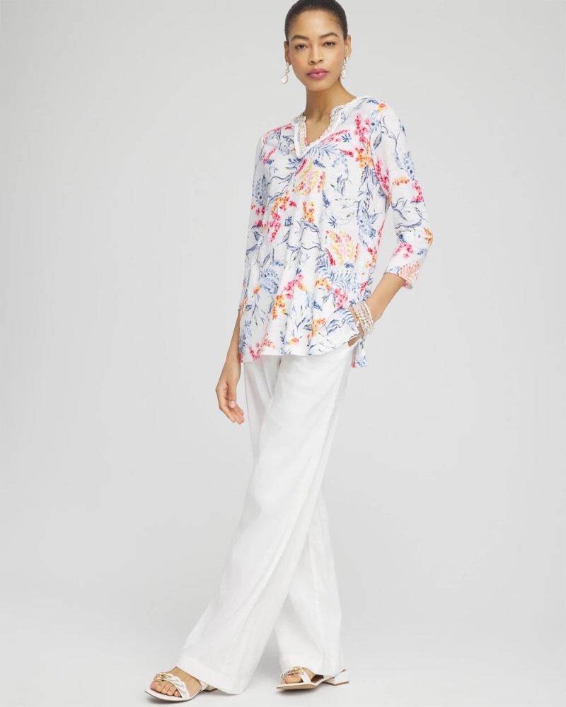 Chicos Linen Nautical Embellished Tunic - WATERMELON PUNCH
