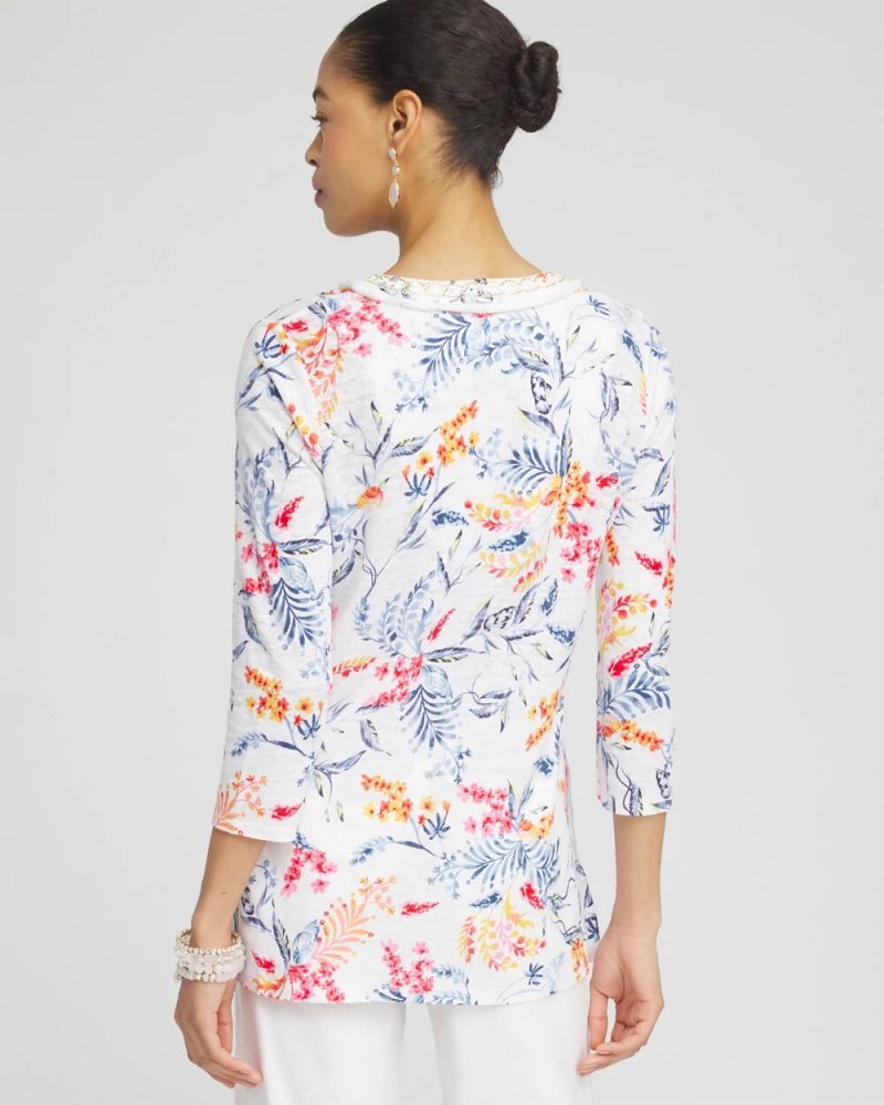 Chicos Linen Nautical Embellished Tunic - WATERMELON PUNCH