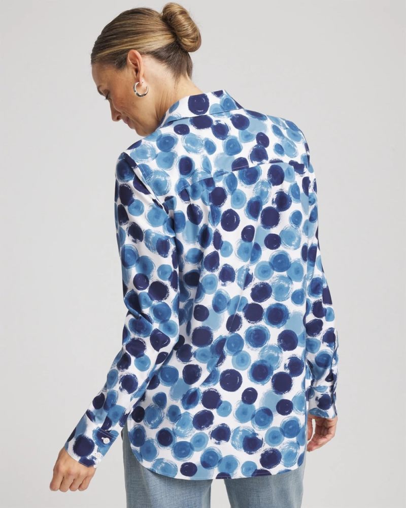 Chicos No Iron Printed Sateen Shirt - PASSPORT BLUE