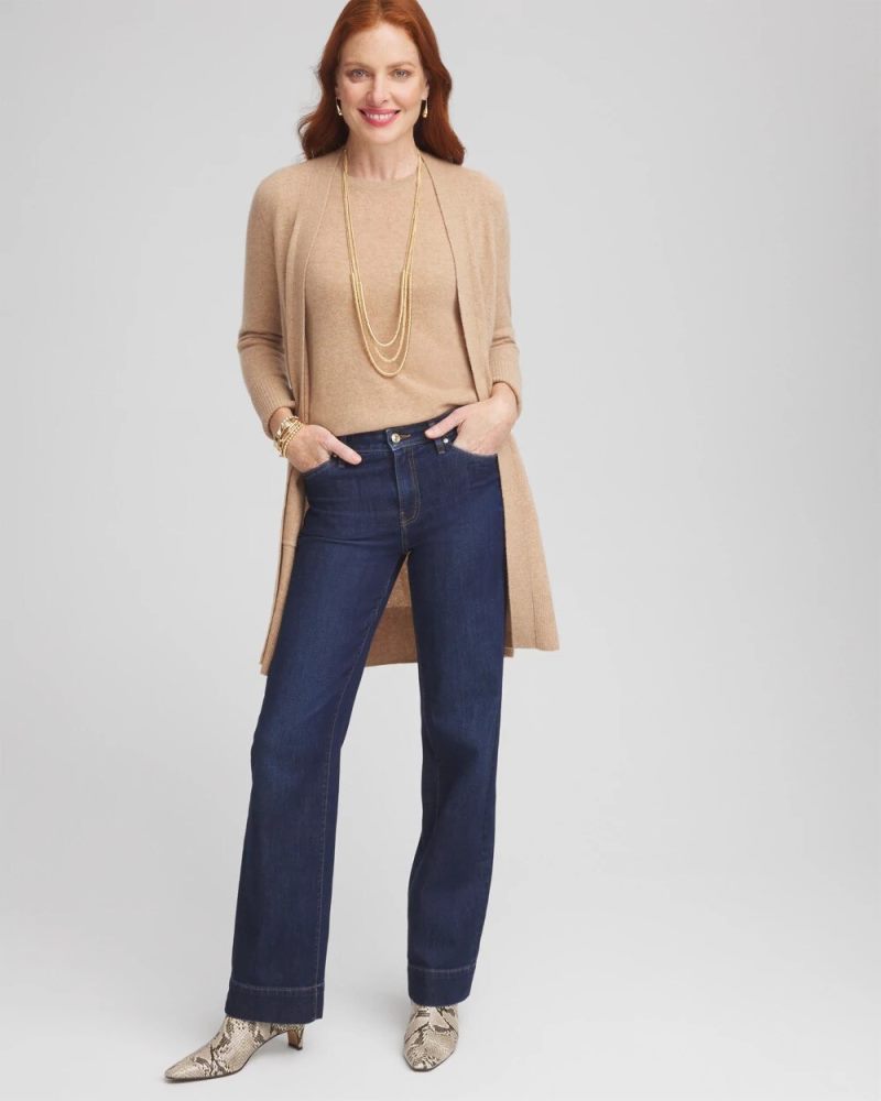 Chicos Cashmere Crewneck Sweater - CAMEL