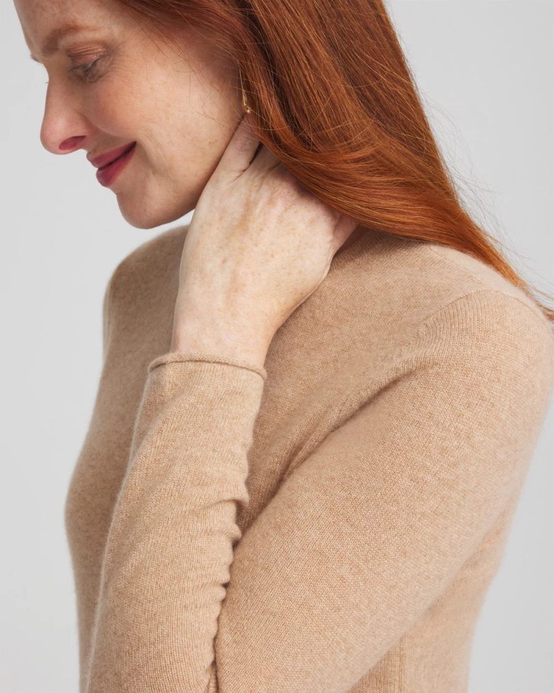 Chicos Cashmere Crewneck Sweater - CAMEL