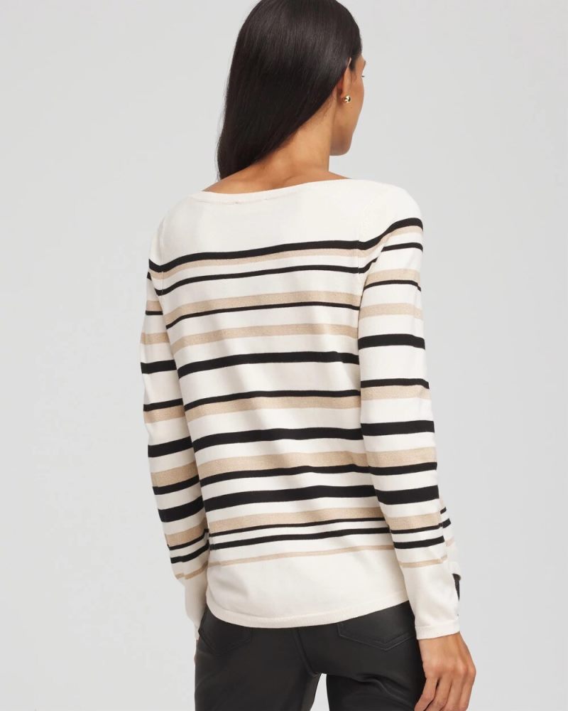Chicos Ella Stripe Boatneck Sweater - ENGLISH CREAM