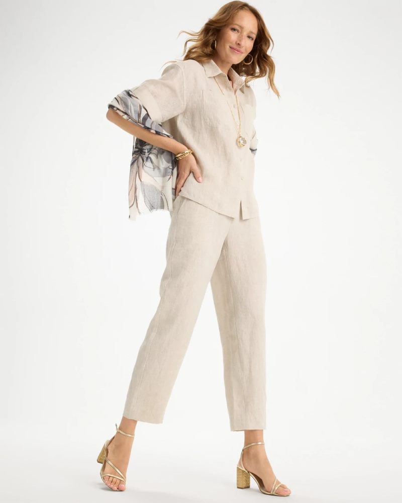 Chicos Linen Straight Tapered Ankle Pants - OATMEAL