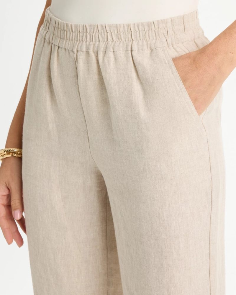 Chicos Linen Straight Tapered Ankle Pants - OATMEAL
