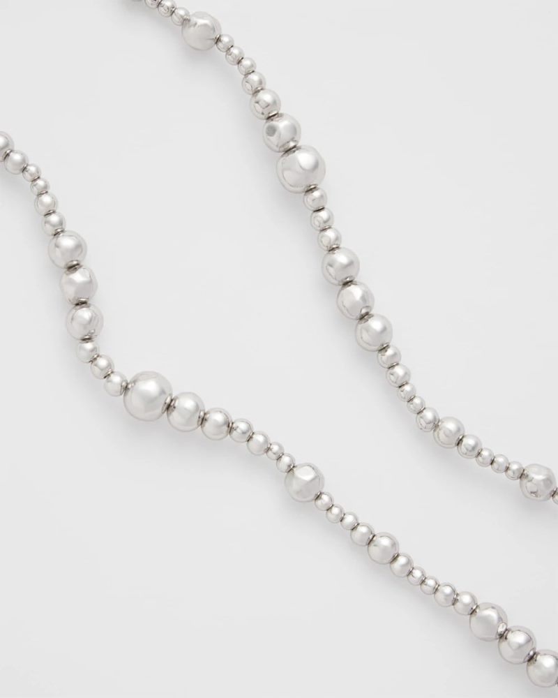 Chicos Silvertone Long Beaded Necklace - SILVER