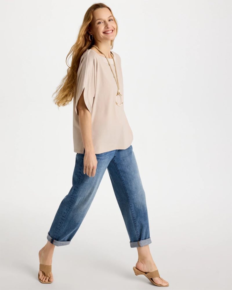 Chicos Jersey & Satin Dolman Tee - SMOKEY TAUPE