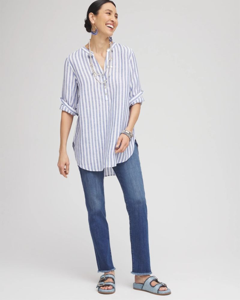 Chicos No Iron Linen Tunic - INDIGO
