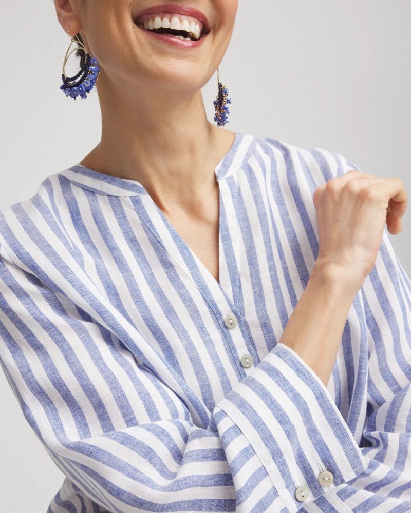 Chicos No Iron Linen Tunic - INDIGO