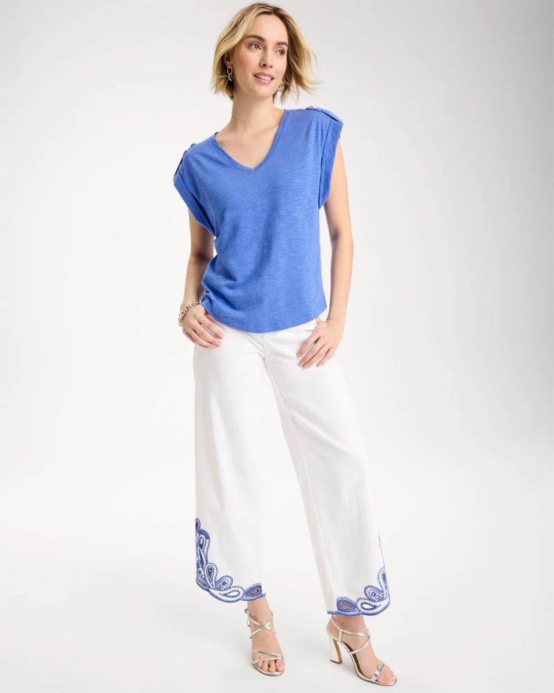Chicos Cotton Slub Epaulette Tee - AMPARO BLUE