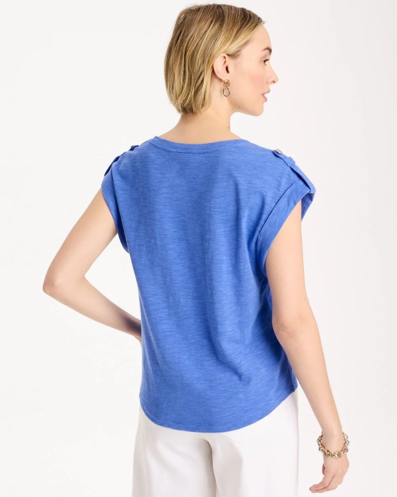 Chicos Cotton Slub Epaulette Tee - AMPARO BLUE