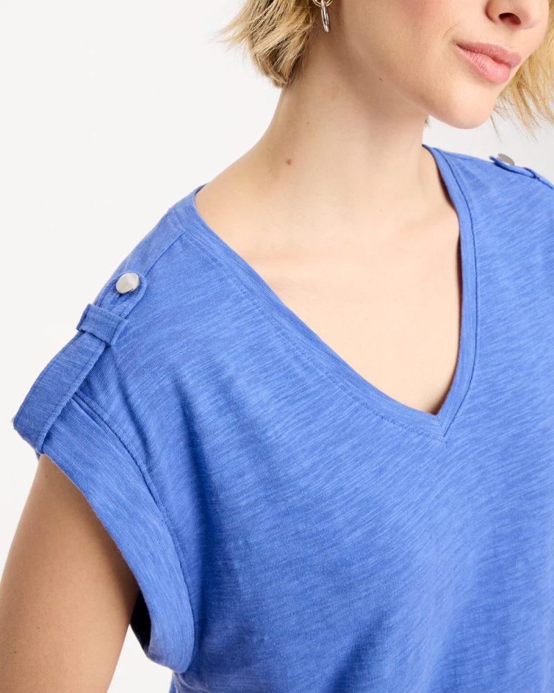 Chicos Cotton Slub Epaulette Tee - AMPARO BLUE