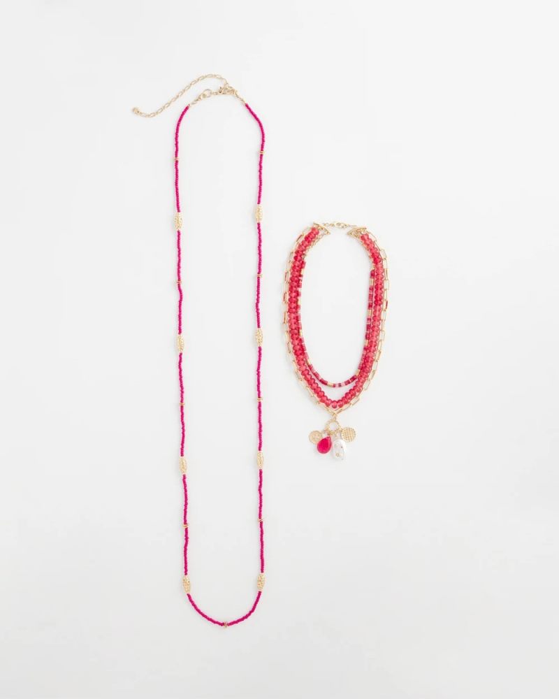 Chicos Convertible Beaded Pendant Necklace - PINK