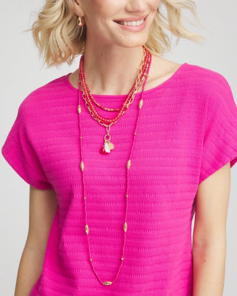 Chicos Convertible Beaded Pendant Necklace - PINK