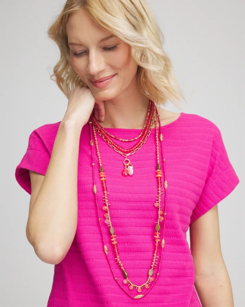 Chicos Convertible Beaded Pendant Necklace - PINK