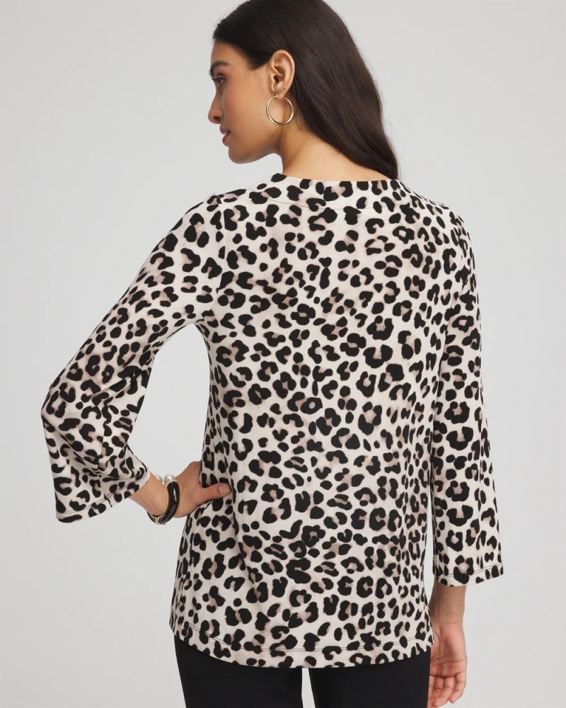 Chicos Travelers™ Animal-Print Lattice Top - DEEP TAUPE