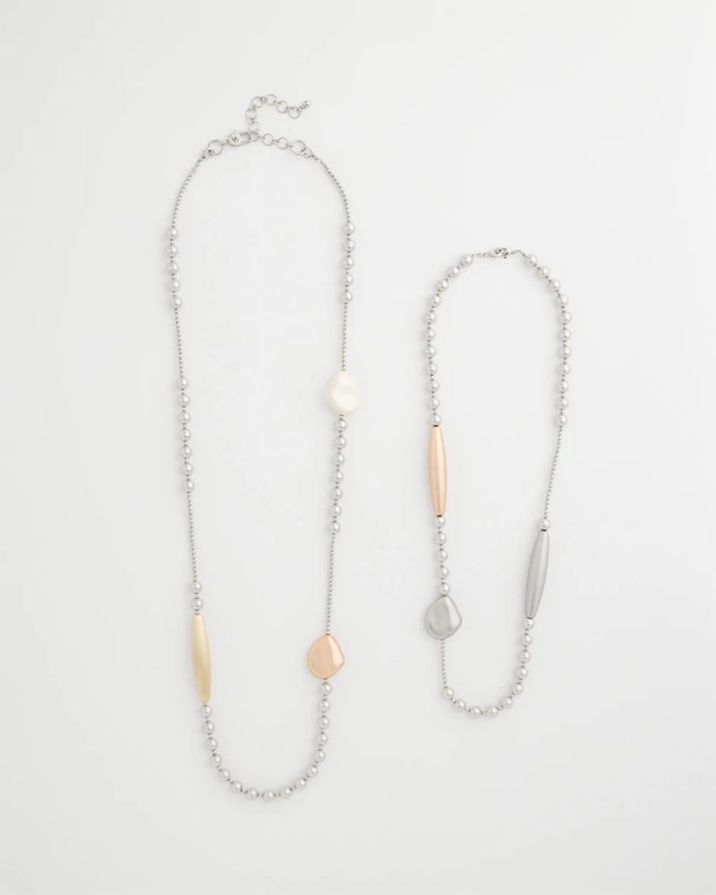 Chicos Copper and Silver Double Strand Necklace - MIXED METALS