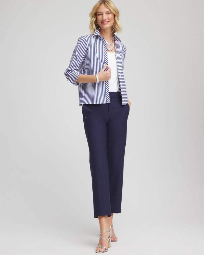 Chicos Stripe Mixing Poplin Shirt - HIDDEN SAPPHIRE