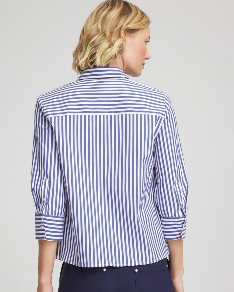 Chicos Stripe Mixing Poplin Shirt - HIDDEN SAPPHIRE