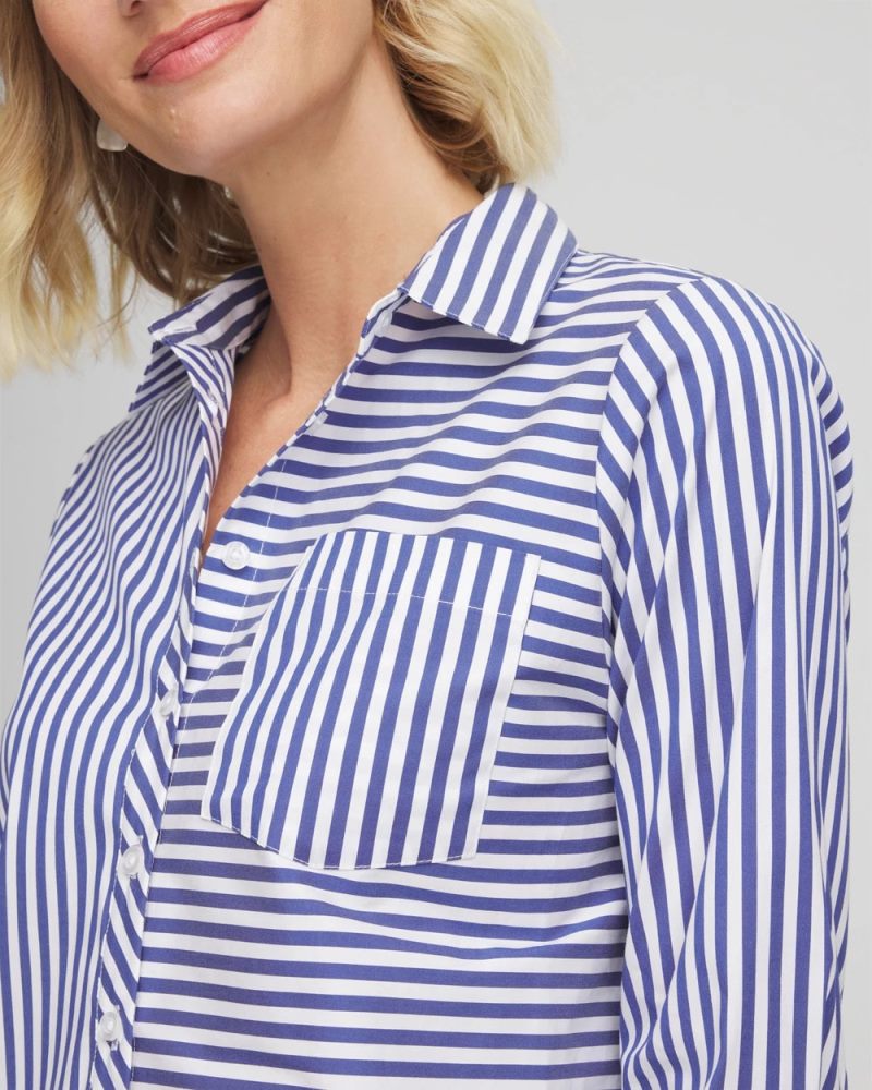 Chicos Stripe Mixing Poplin Shirt - HIDDEN SAPPHIRE