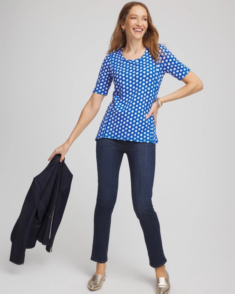Chicos Printed Slub Short Sleeve Tee - AZURE