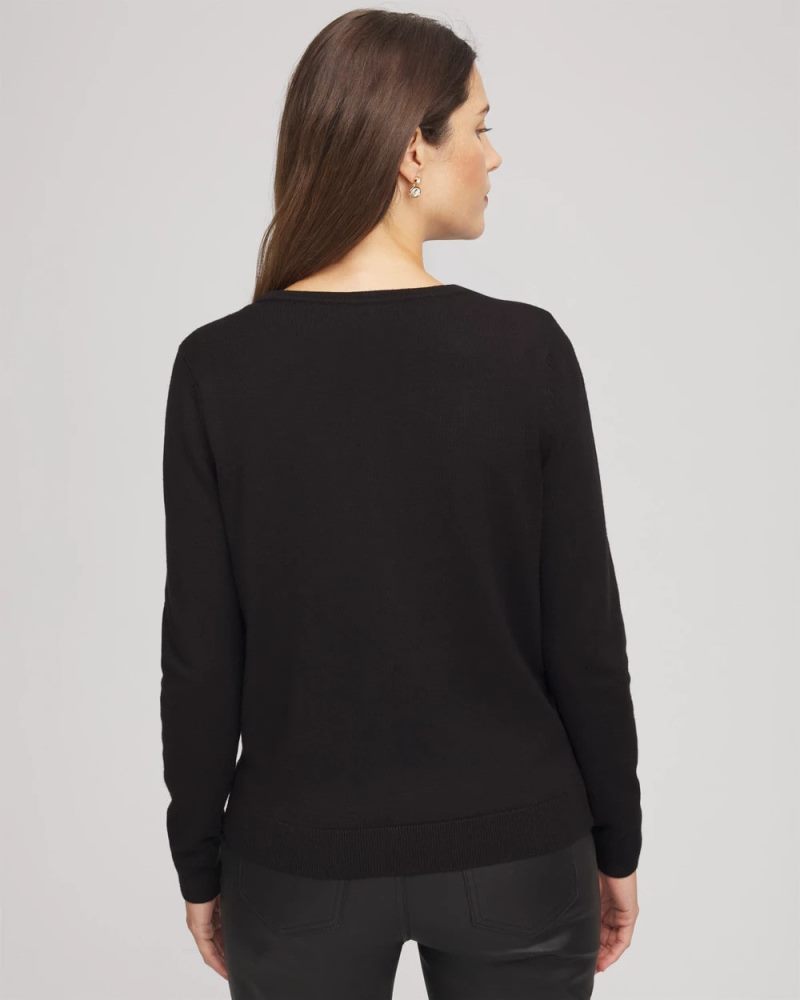 Chicos Crewneck Cardigan - BLACK