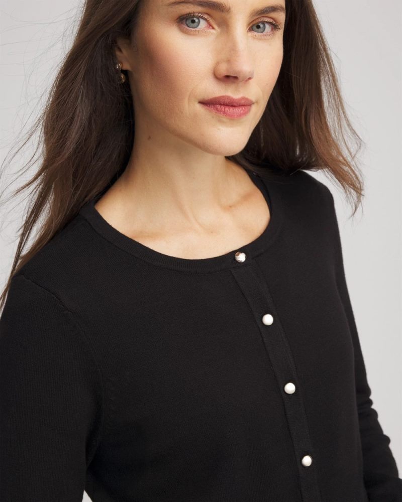Chicos Crewneck Cardigan - BLACK