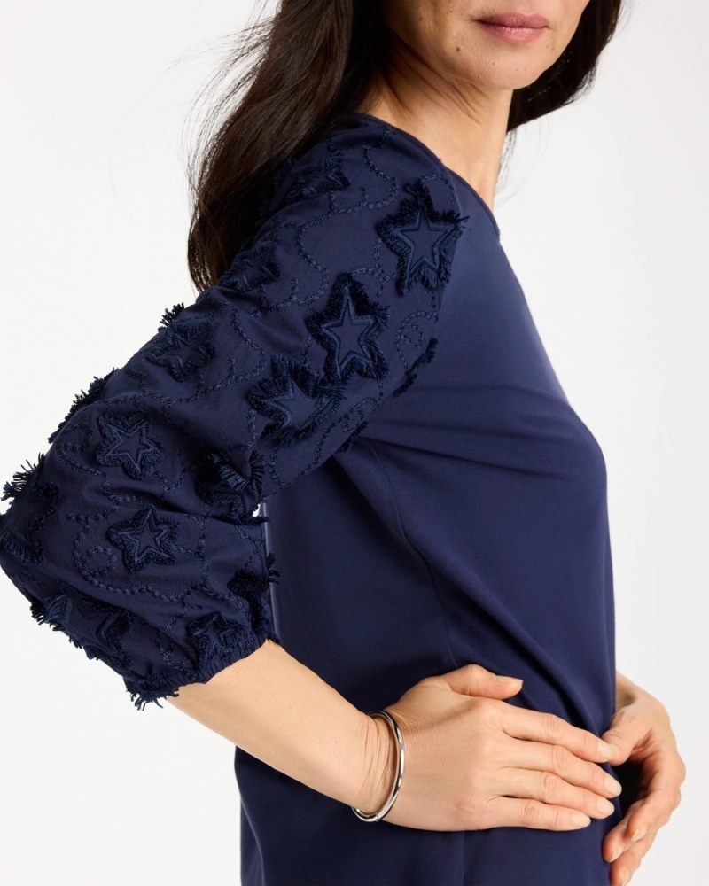 Chicos Star Cutout 3/4 Sleeved Tee - PASSPORT BLUE