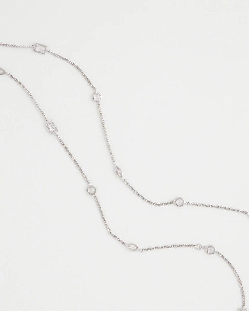 Chicos Fine Crystal Long Chain Necklace - SILVER