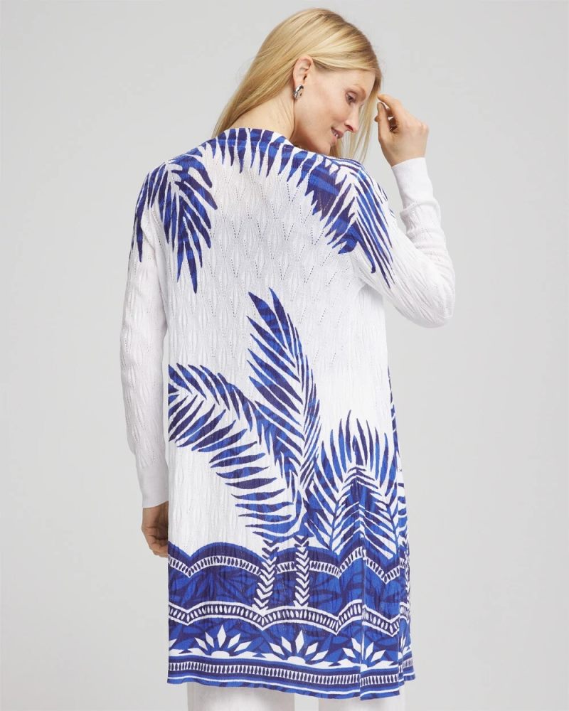 Chicos Island Motif Pointelle Long Cardigan - ALABASTER