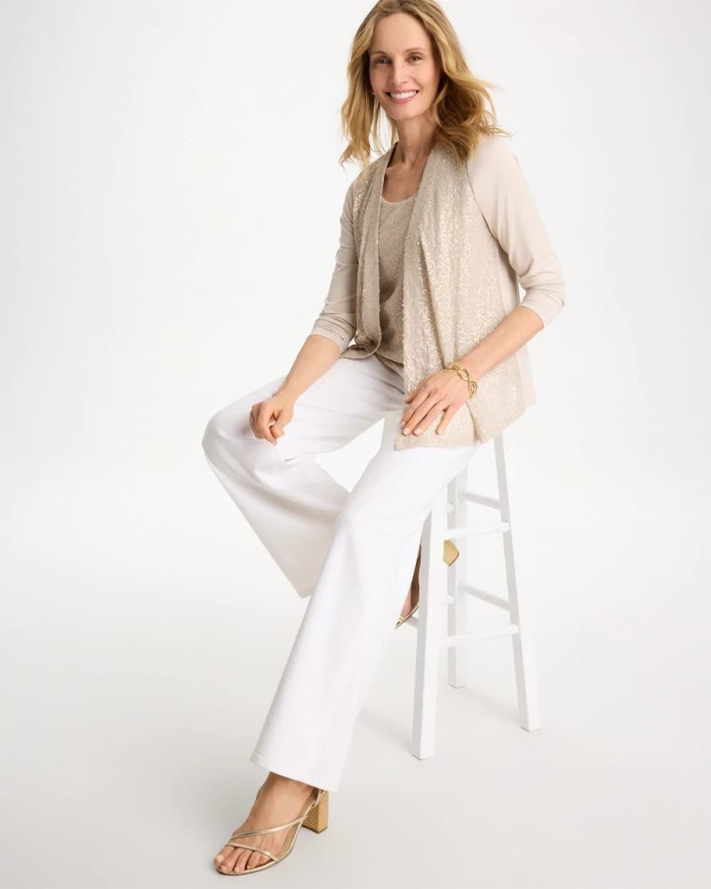 Chicos Knit Sequin Cardigan - SMOKEY TAUPE
