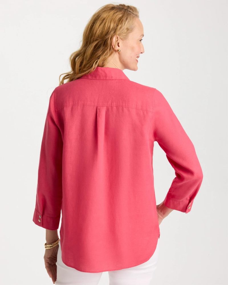 Chicos No Iron Linen Shirt - HOT HONEYSUCKLE