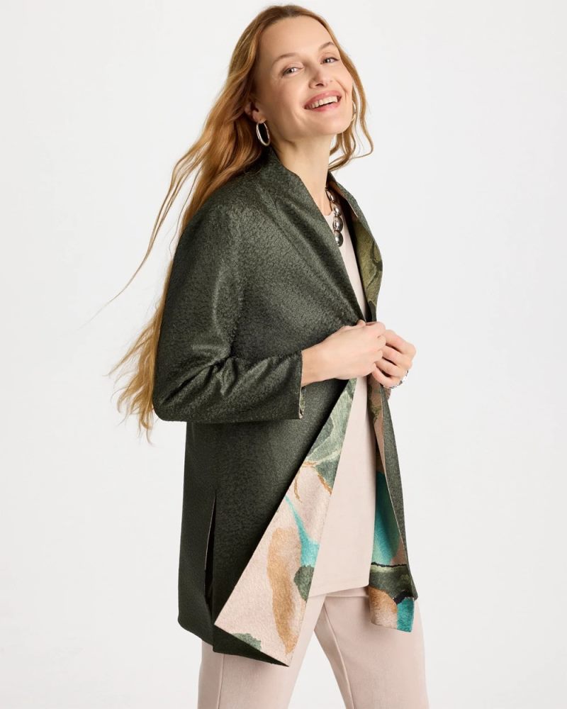 Chicos Travelers™ Soft Bloom Reversible Crushed Jacket - KELP FOREST
