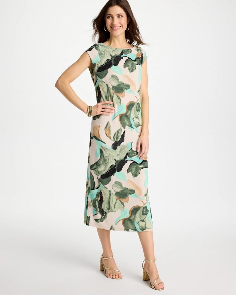 Chicos Travelers™ Soft Bloom Midi Dress - KELP FOREST