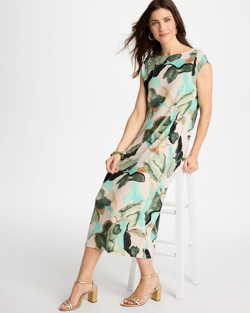 Chicos Travelers™ Soft Bloom Midi Dress - KELP FOREST
