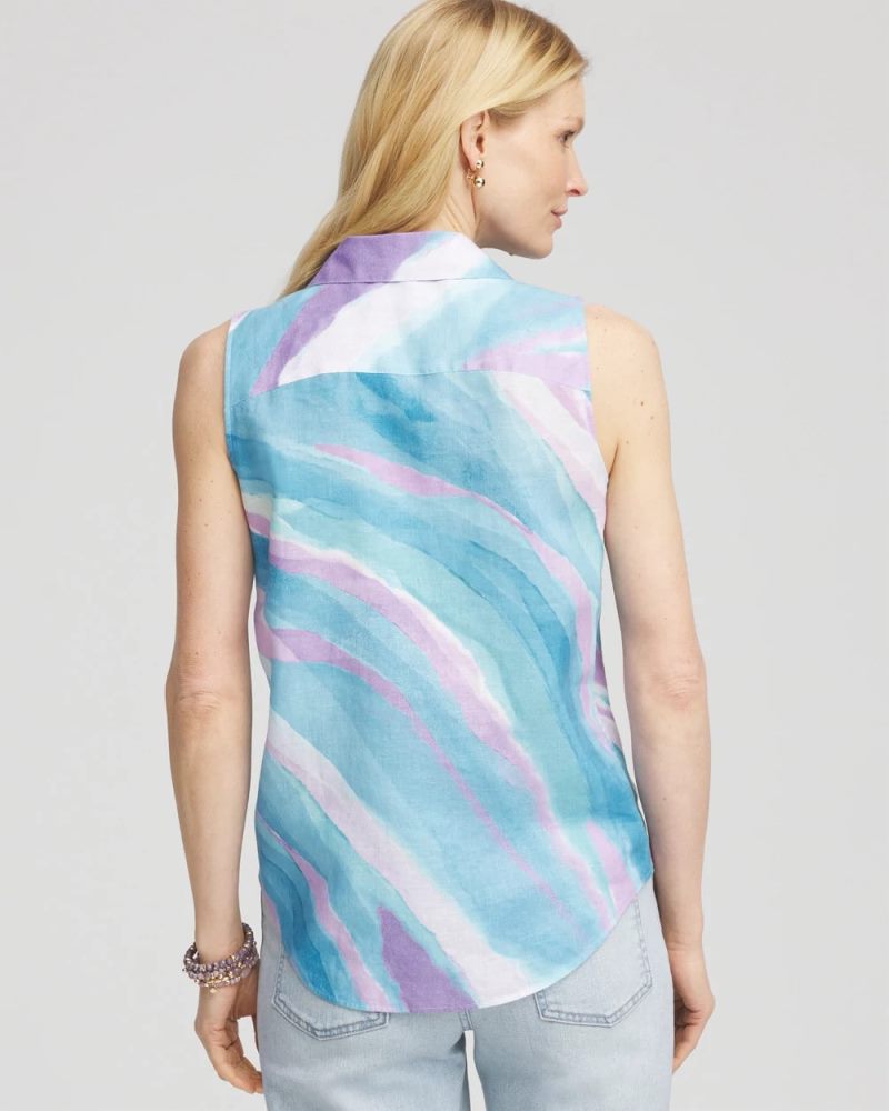 Chicos No Iron Linen Tie-Front Sleeveless Shirt - PARADISO BLUE