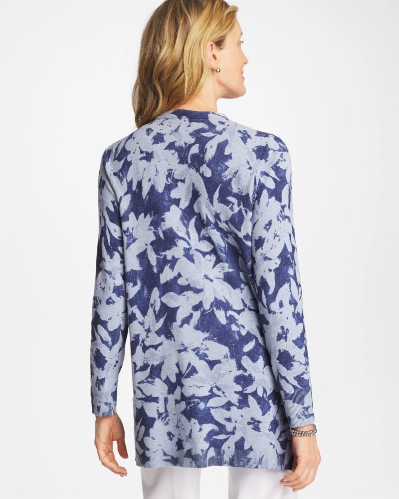 Chicos Ella Floral Cardigan - BLUE