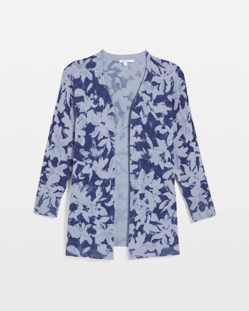 Chicos Ella Floral Cardigan - BLUE