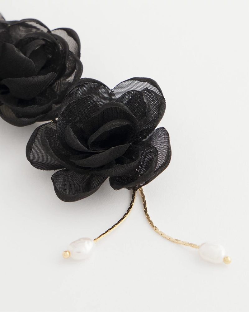 Chicos Black Floral Linear Drop Earrings - BLACK