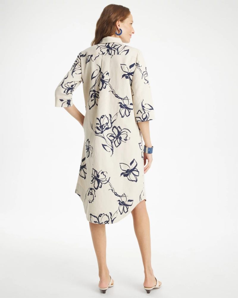 Chicos Printed Linen-Cotton Shirtdress - PASSPORT BLUE