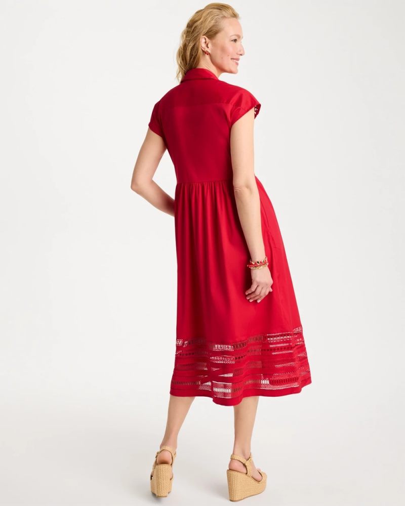 Chicos Lace Trim Midi Shirtdress - CHERRY LUSH