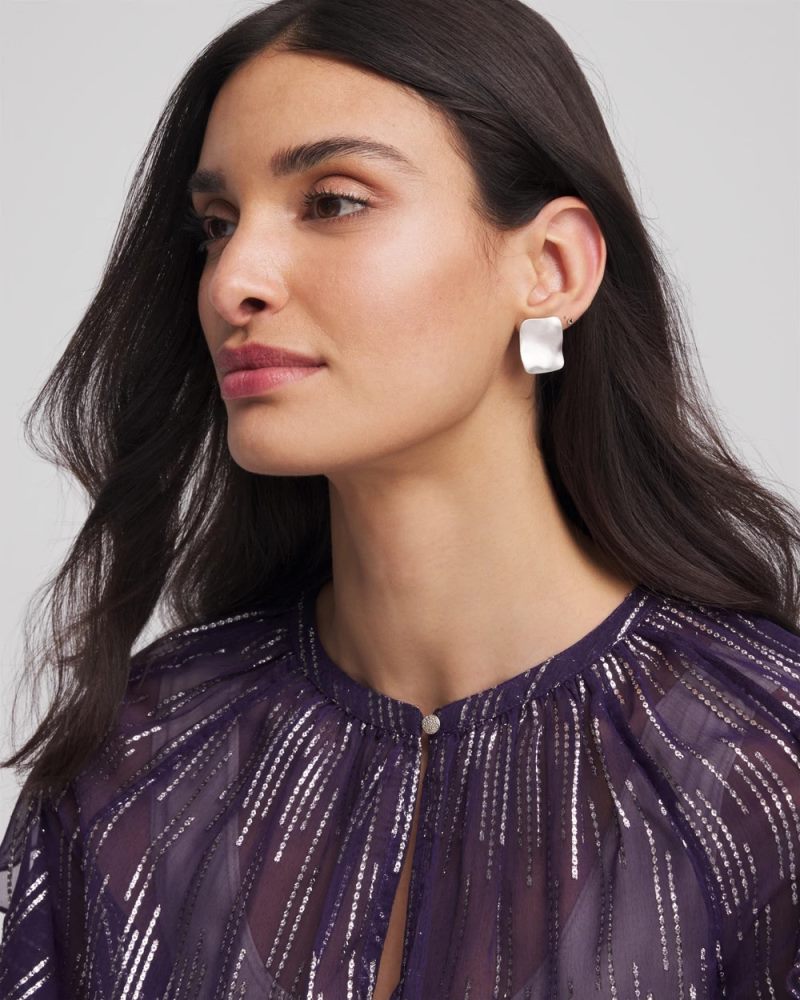 Chicos Square Oversized Stud Earrings - SILVER