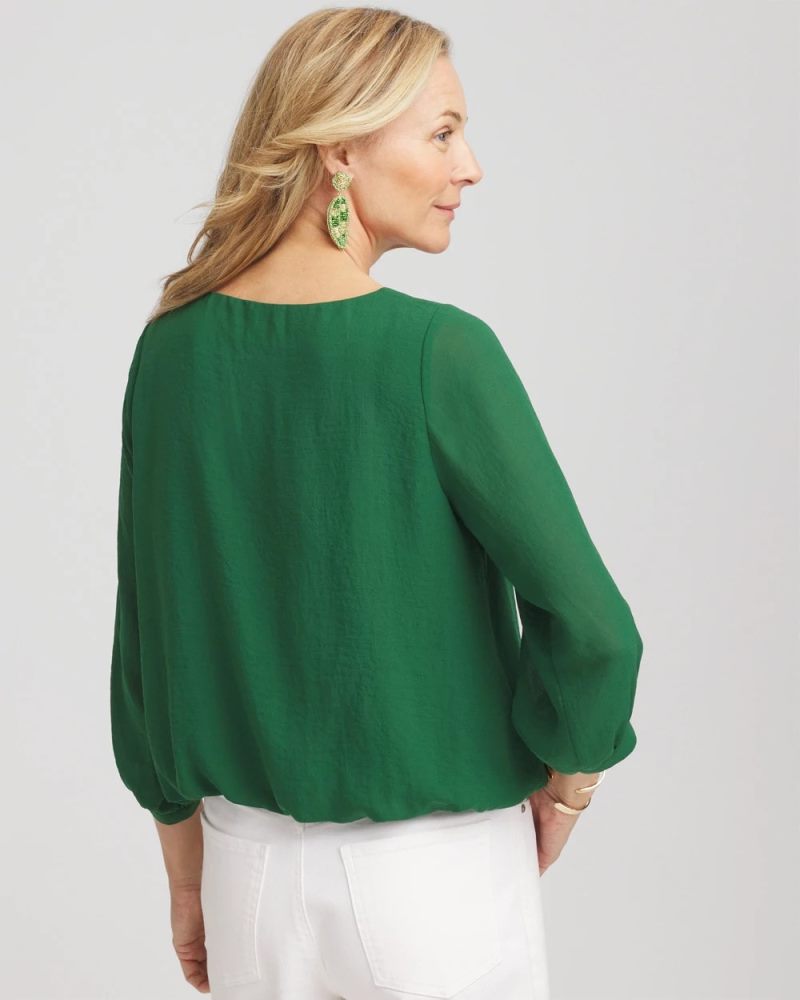 Chicos Embroidered Crinkle Chiffon Blouse - PALM LEAF