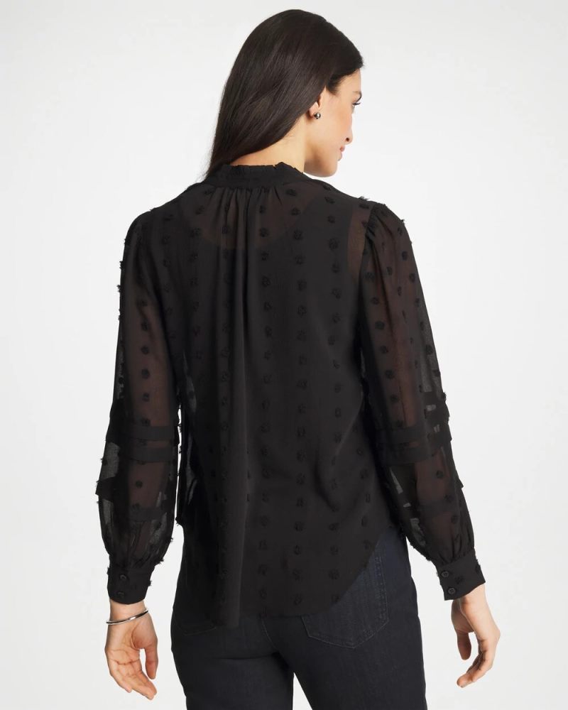 Chicos 3D Dot Jacquard Chiffon Blouse - BLACK