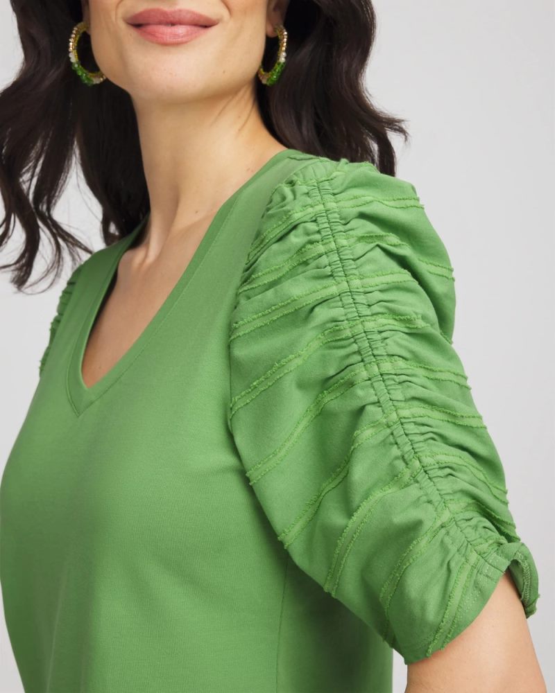 Chicos Ruched Sleeve V-Neck Tee - SALTED LIME